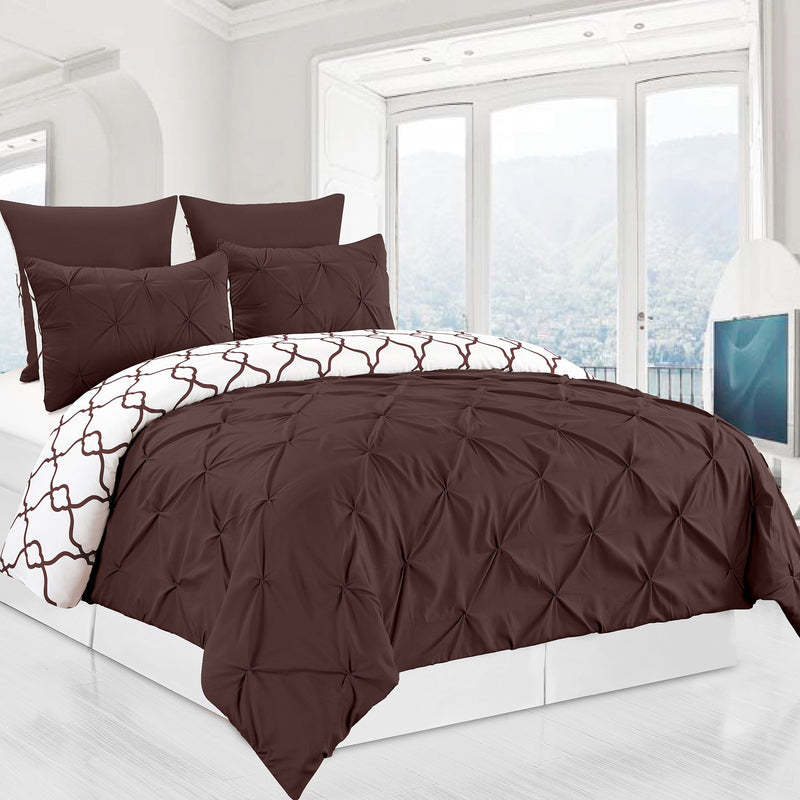 3-Piece Set: Reversible Premium Pintuck Duvet Cover and Shams Bedding Chocolate Queen - DailySale