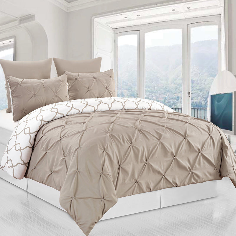 3-Piece Set: Reversible Premium Pintuck Duvet Cover and Shams Bedding Taupe Queen - DailySale