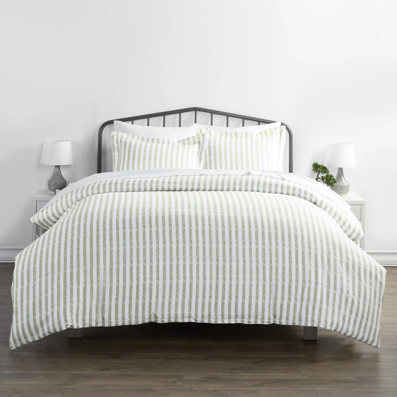 3-Piece Set: Rugged Stripes Patterned Duvet Cover Bedding Twin/Twin XL Sage - DailySale