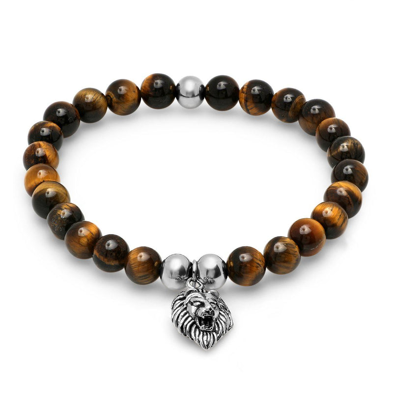 3-Piece Set: Tiger Eye and Black Lava Beaded Bracelet with Stainless Steel Lion Bracelets - DailySale