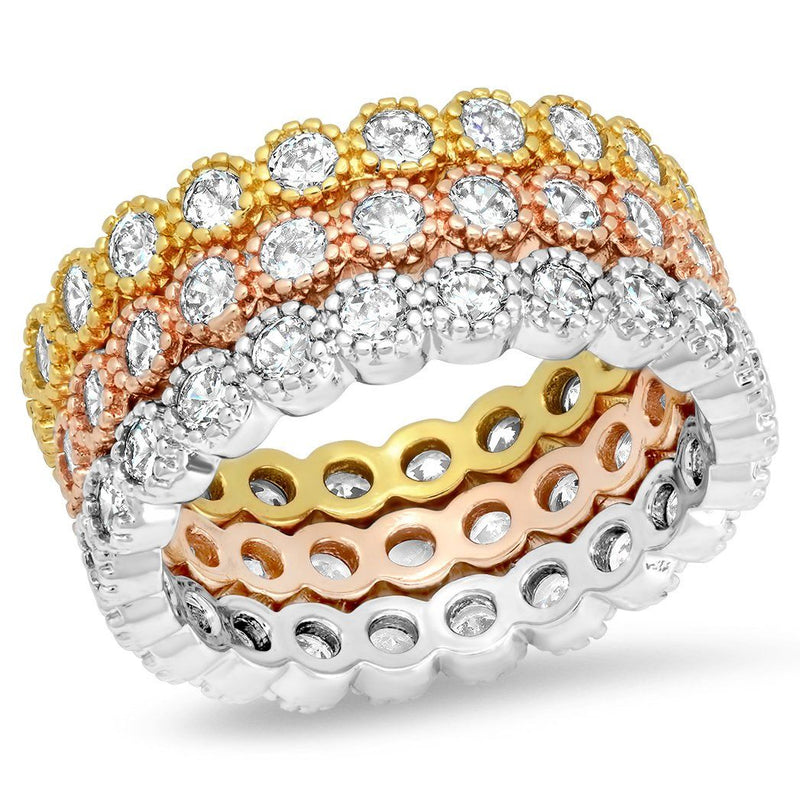 3-Piece Set: Tri-toned 18k White, Gold and Rose Stackable Eternity Rings Rings 6 - DailySale