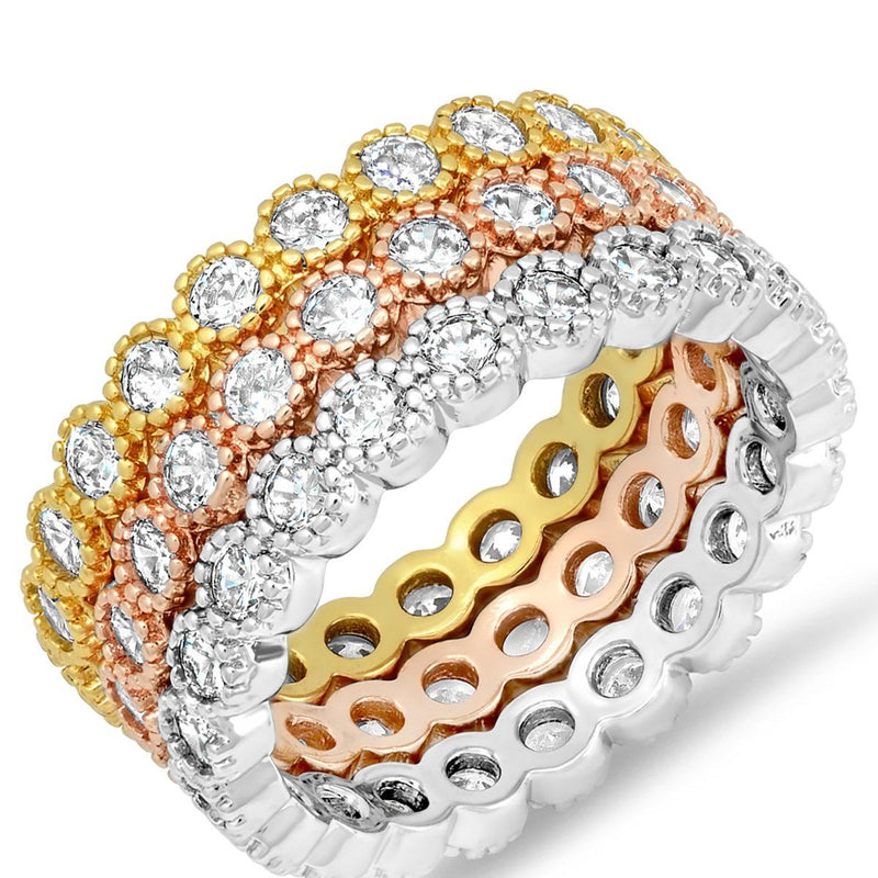 3-Piece Set: Tri-toned 18k White, Gold and Rose Stackable Eternity Rings Rings - DailySale