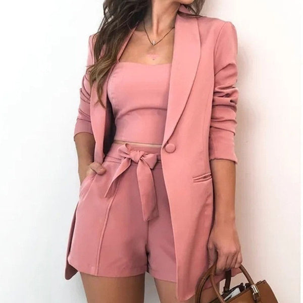 3-Piece Set: Women Fashion Blazer Set Women's Tops Pink S - DailySale