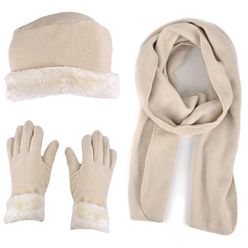 3-Piece Set: Women's Warm Fleece Winter Set Fur Trim Women's Apparel Beige - DailySale
