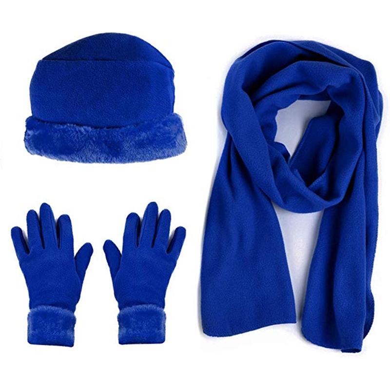 3-Piece Set: Women's Warm Fleece Winter Set Fur Trim Women's Apparel Royal Blue - DailySale