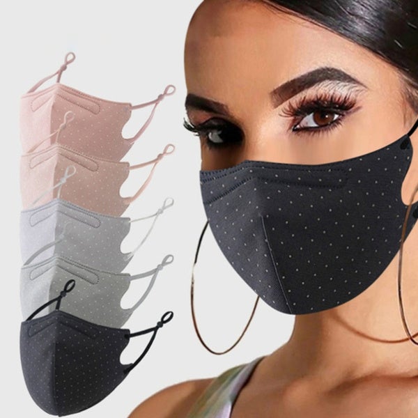 3-Piece: Solid Color Polka Dot Print Adjustable Face Mask Face Masks & PPE - DailySale