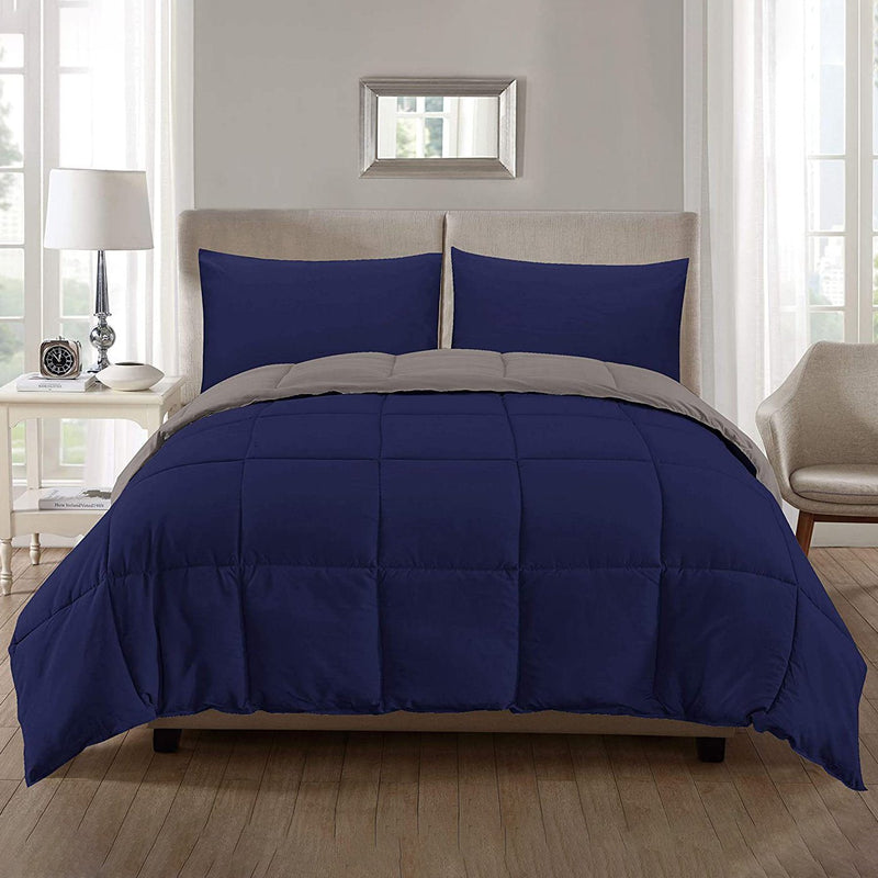 3-Piece: Ultra Soft Premium Down Alternative Reversible Comforter All Season Bedding Navy/Silver Full/Queen - DailySale