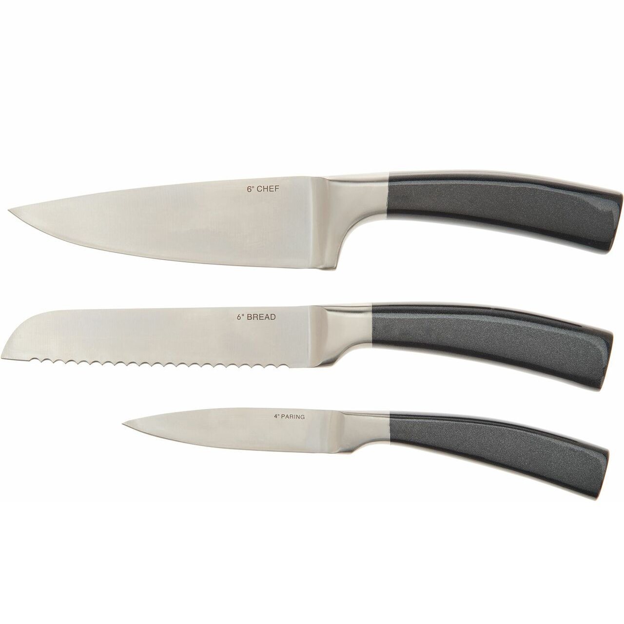 3-Piece: Valerie Bertinelli SS Metallic Knife Set Kitchen & Dining Black - DailySale