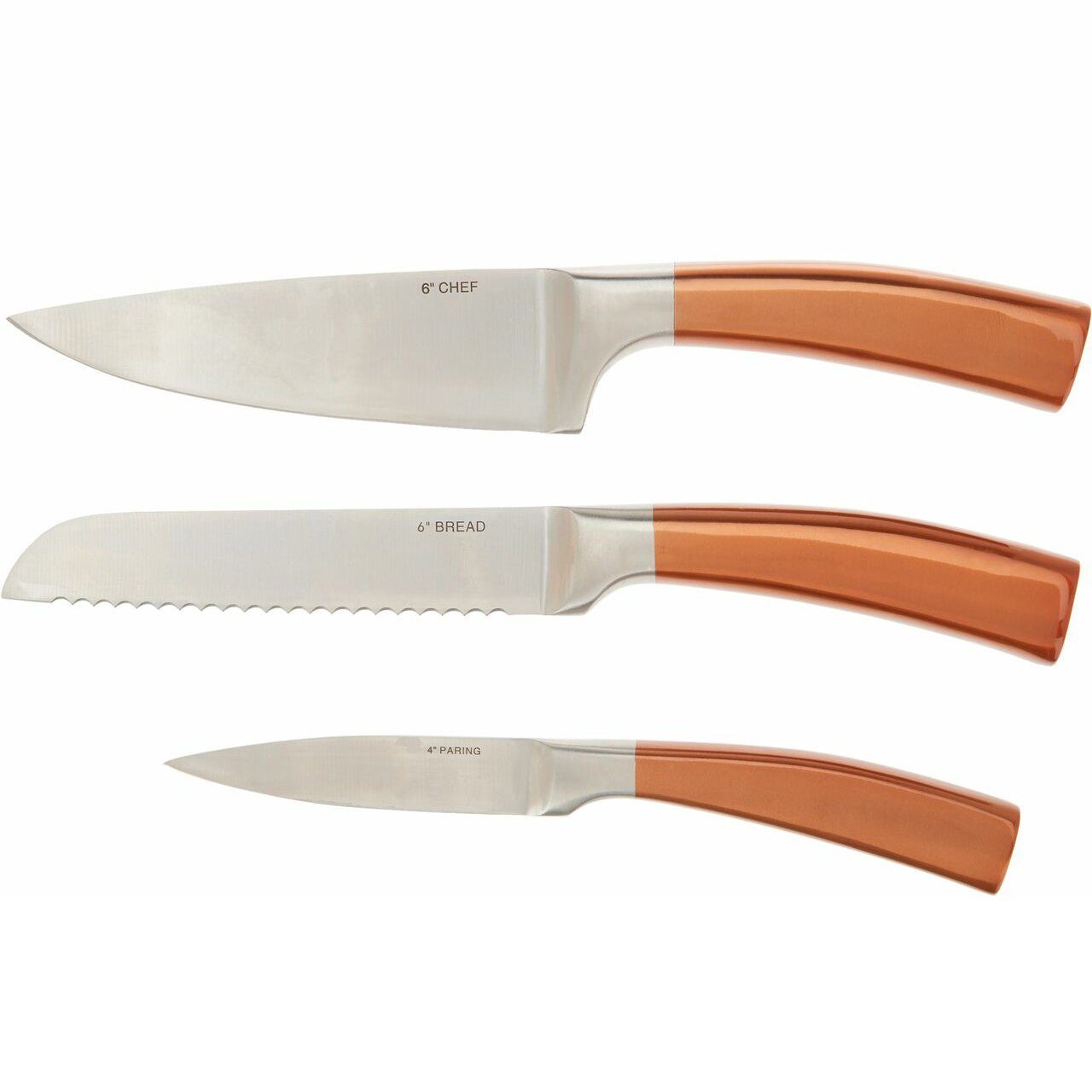 3-Piece: Valerie Bertinelli SS Metallic Knife Set Kitchen & Dining Copper - DailySale