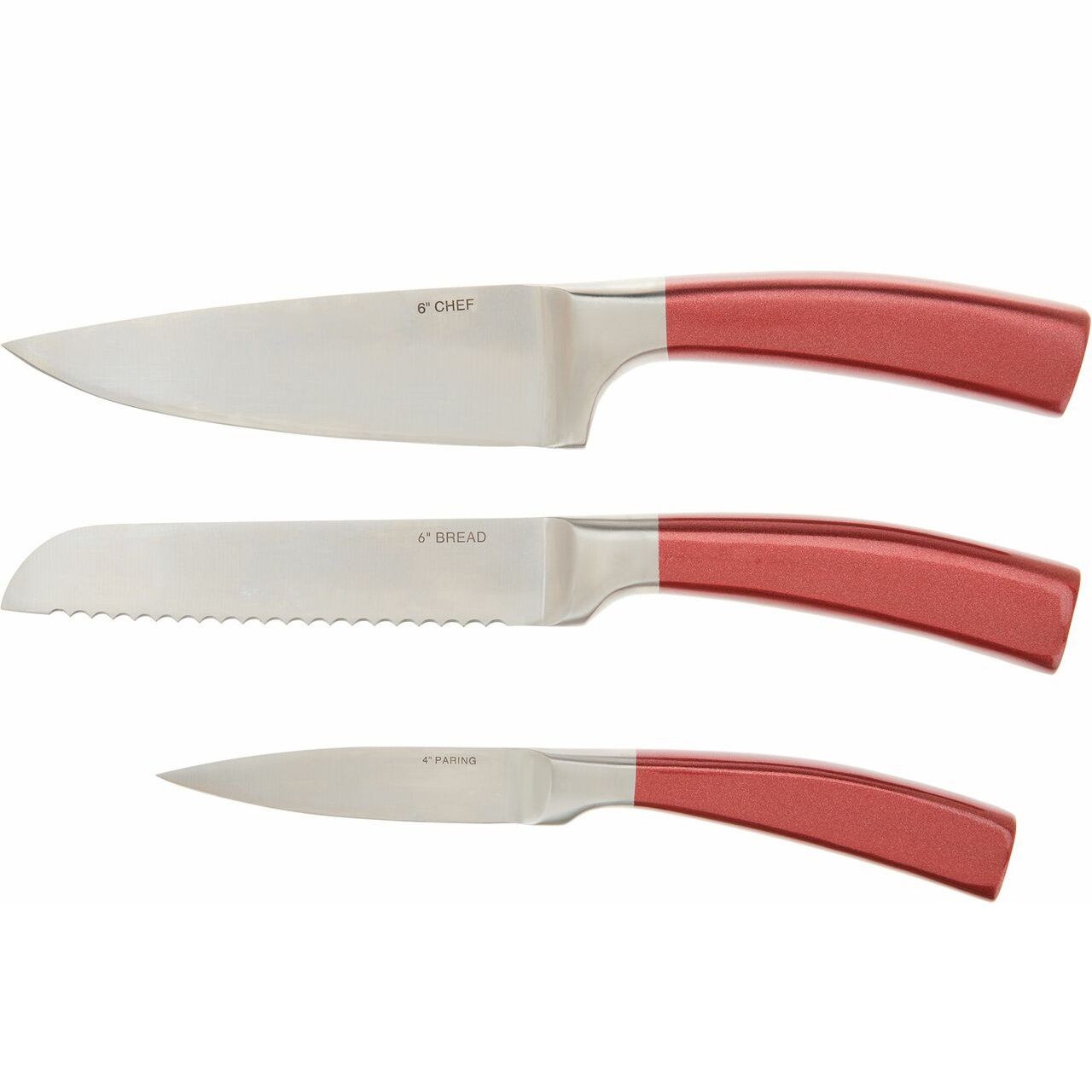 3-Piece: Valerie Bertinelli SS Metallic Knife Set Kitchen & Dining Red - DailySale