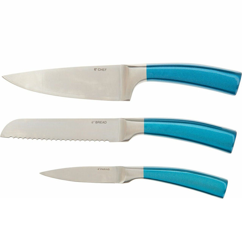 3-Piece: Valerie Bertinelli SS Metallic Knife Set Kitchen & Dining Turquoise - DailySale