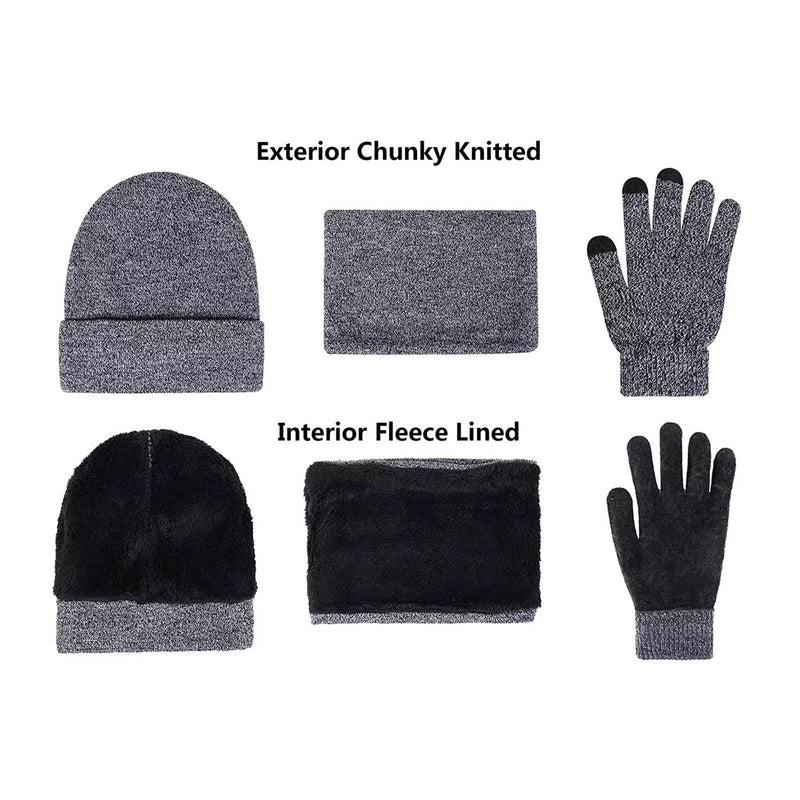 3-Piece: Winter Beanie Hat Scarf Gloves for Men