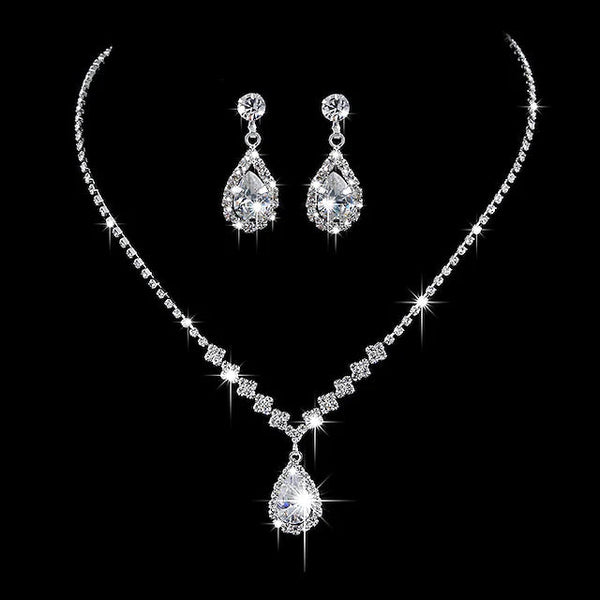 3-Piece: Women's Diamond Necklace Earrings Set on black background, available at Dailysale