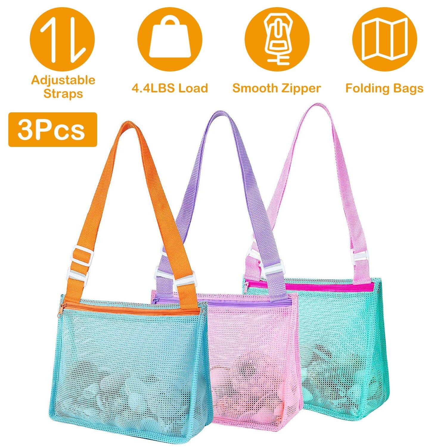 3-Pieces: Beach Mesh Bags Seashell Sand Tote Bag Bags & Travel - DailySale