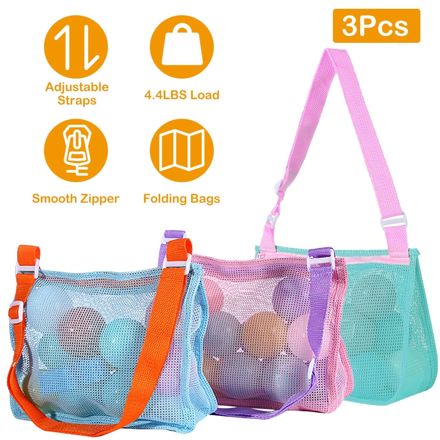 3-Pieces: Beach Mesh Bags Seashell Sand Tote Bag Bags & Travel - DailySale