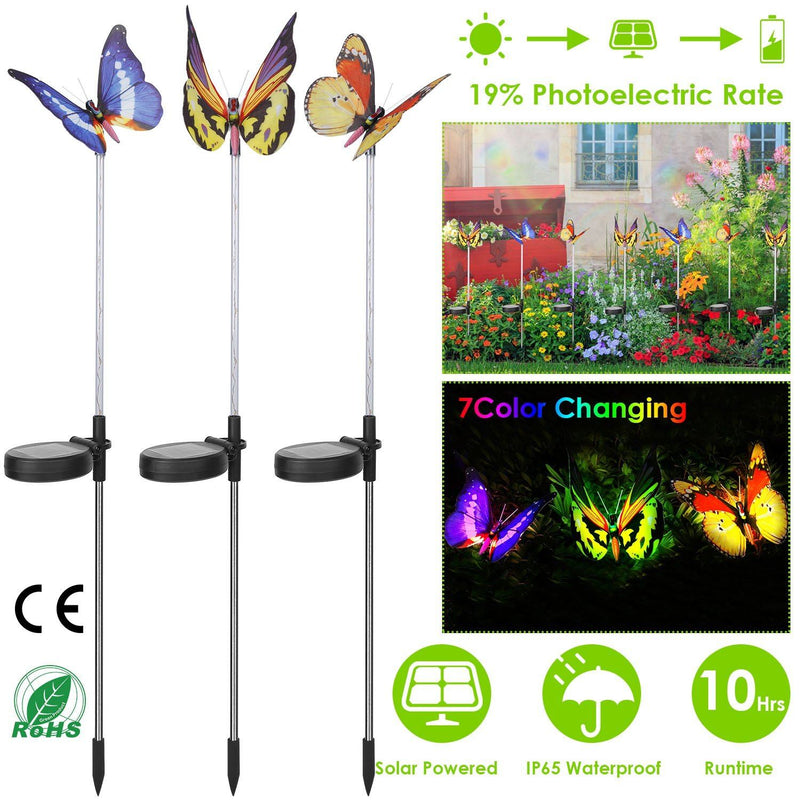 3-Pieces: Decorative Butterfly Lamps with Rotatable Solar Panel Lamp Garden & Patio - DailySale