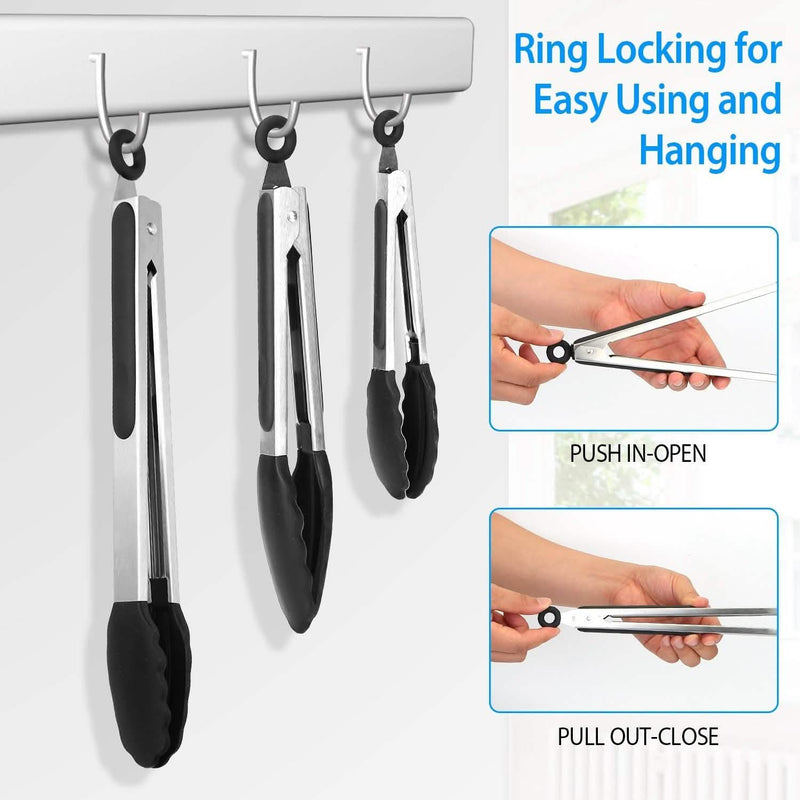 3-Pieces: Kitchen Tongs Stainless Steel with Silicon Kitchen & Dining - DailySale