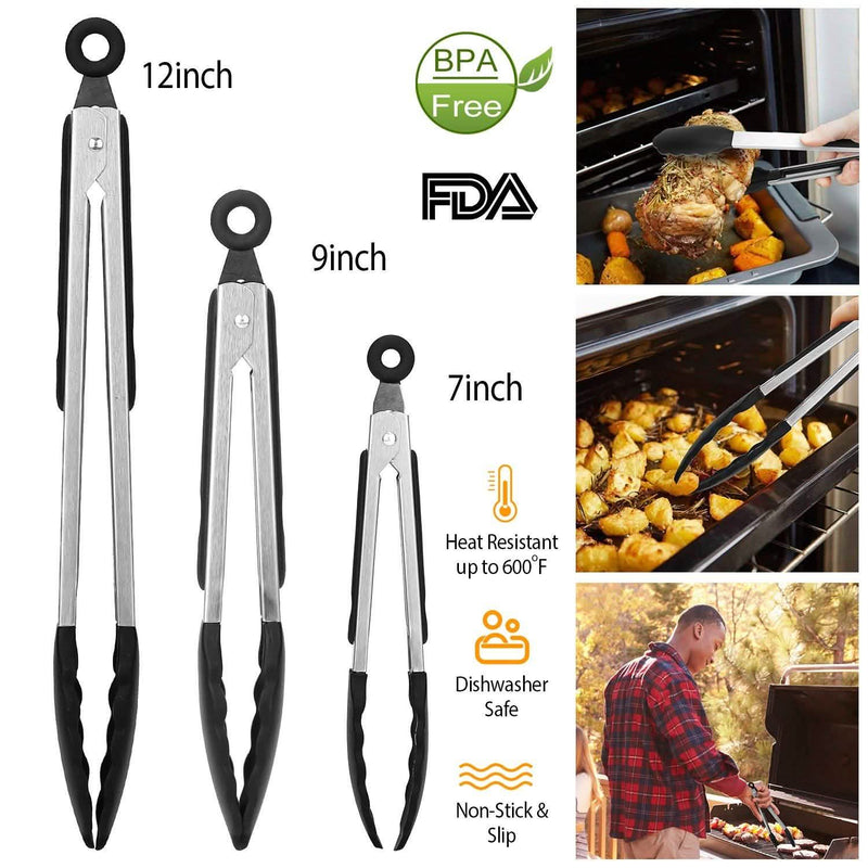 3-Pieces: Kitchen Tongs Stainless Steel with Silicon Kitchen & Dining - DailySale