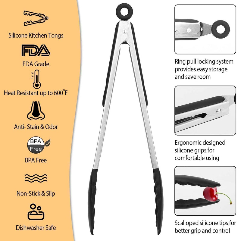 3-Pieces: Kitchen Tongs Stainless Steel with Silicon Kitchen & Dining - DailySale