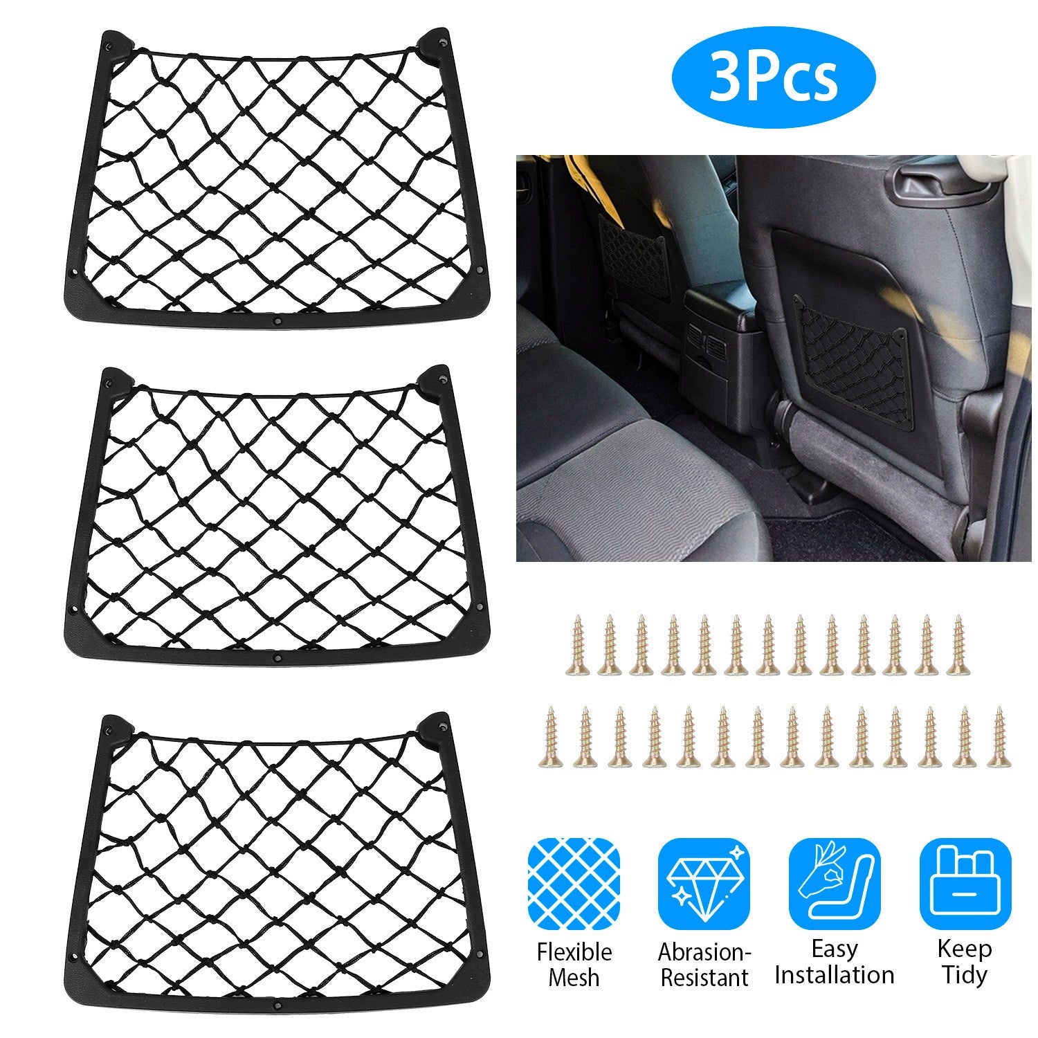 3-Pieces: Mesh Pocket Seat Side Organizer Automotive - DailySale