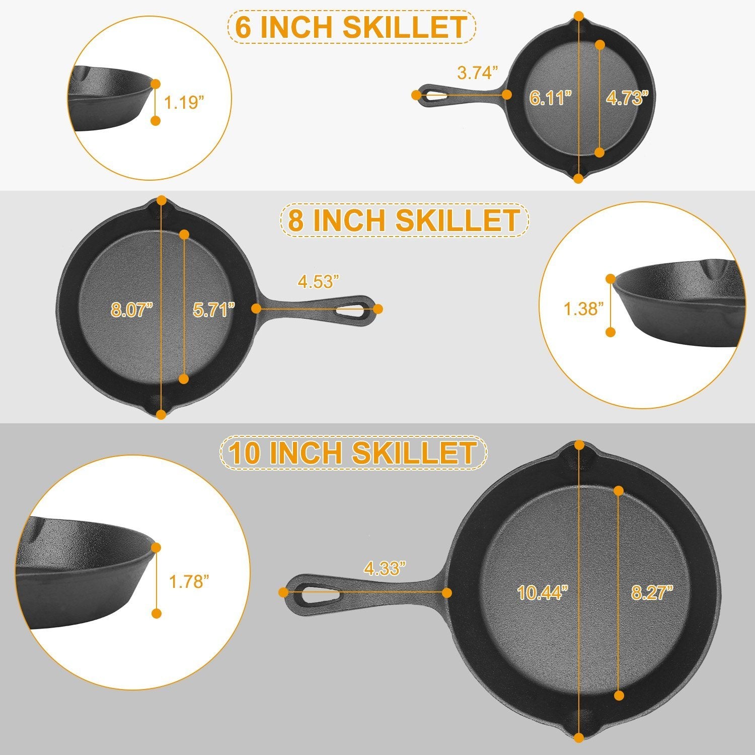 3-Pieces: Pre-Seasoned Cast Iron Skillet Kitchen & Dining - DailySale