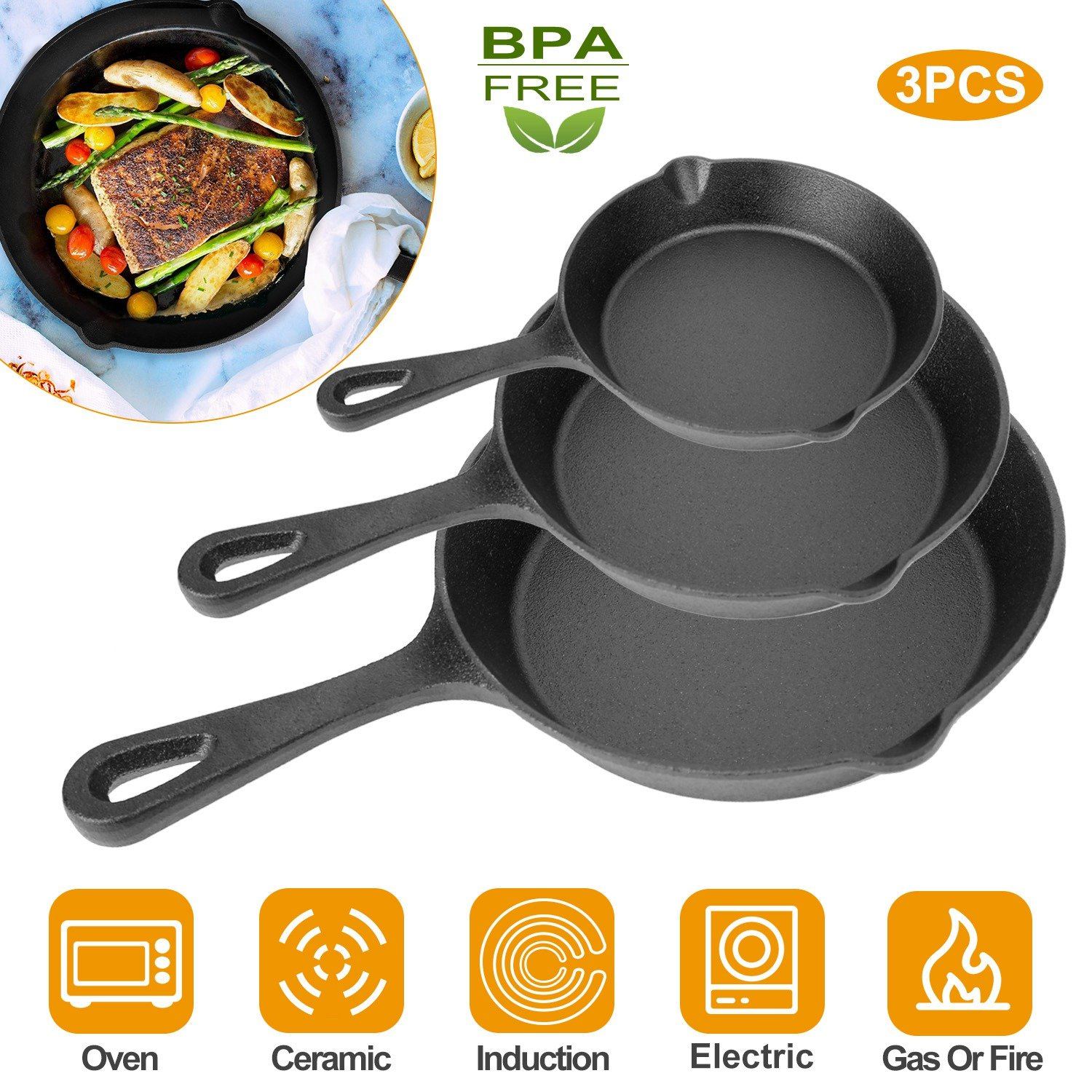 3-Pieces: Pre-Seasoned Cast Iron Skillet Kitchen & Dining - DailySale