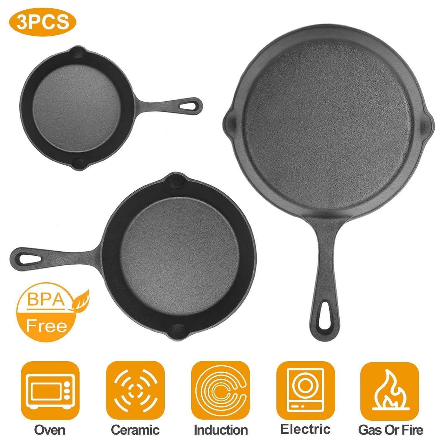 3-Pieces: Pre-Seasoned Cast Iron Skillet Kitchen & Dining - DailySale