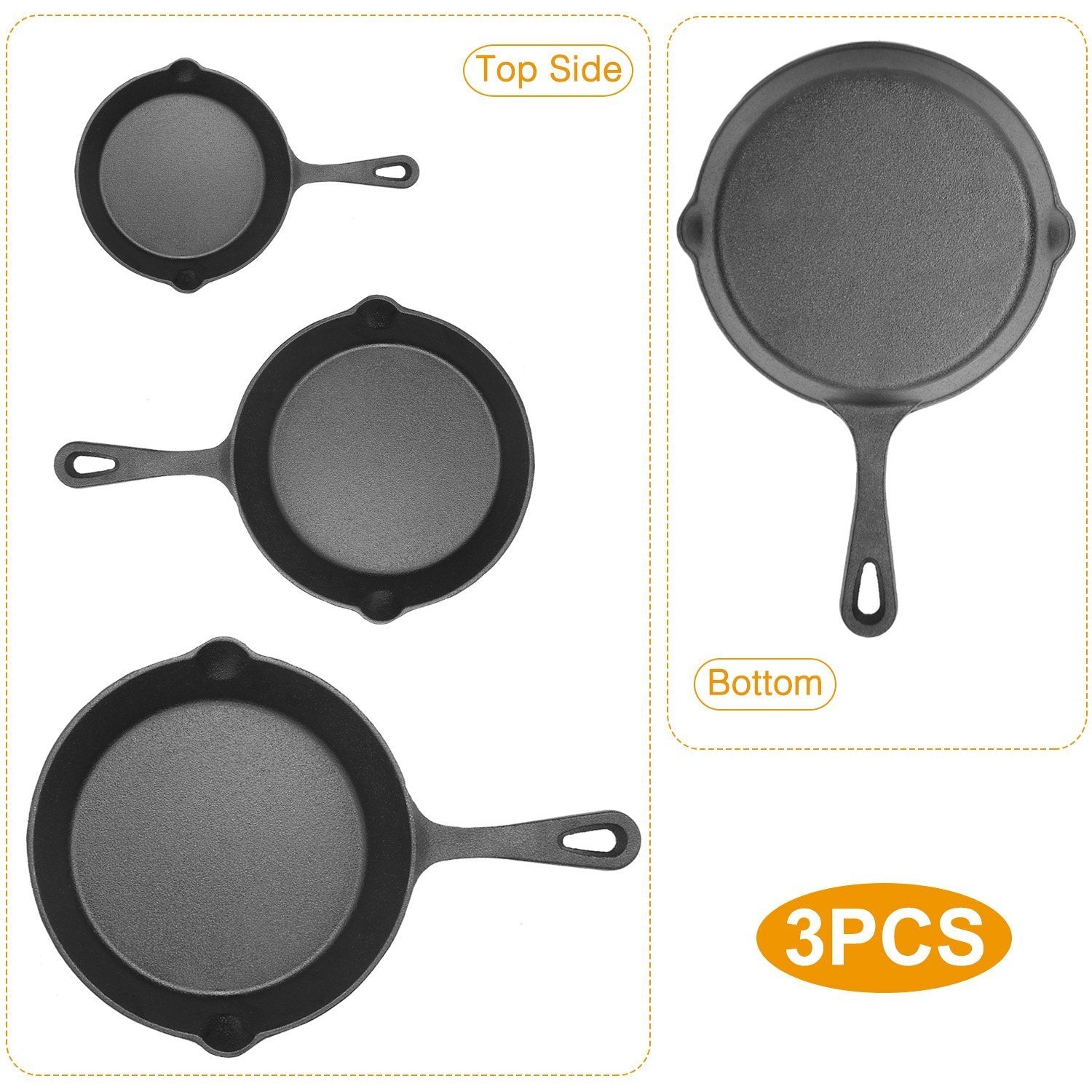 3-Pieces: Pre-Seasoned Cast Iron Skillet Kitchen & Dining - DailySale