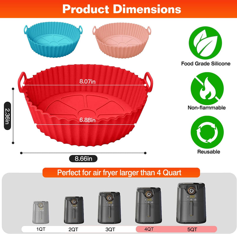 3-Pieces: Reusable Foldable Air Fryer Silicone Pot for 4+ Quart Air Fryer Oven Kitchen Tools & Gadgets - DailySale
