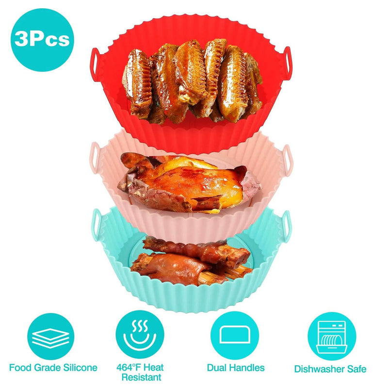 3-Pieces: Reusable Foldable Air Fryer Silicone Pot for 4+ Quart Air Fryer Oven Kitchen Tools & Gadgets - DailySale
