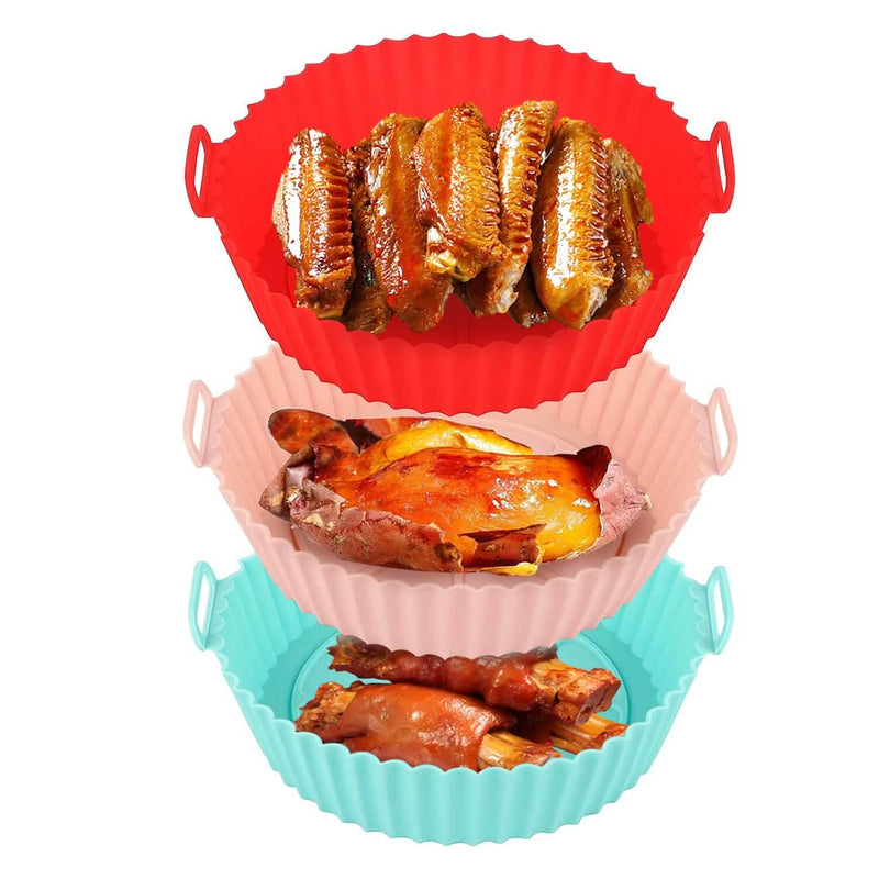 3-Pieces: Reusable Foldable Air Fryer Silicone Pot for 4+ Quart Air Fryer Oven Kitchen Tools & Gadgets - DailySale