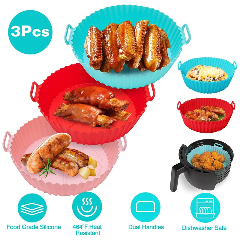 3-Pieces: Reusable Foldable Air Fryer Silicone Pot for 4+ Quart Air Fryer Oven Kitchen Tools & Gadgets - DailySale