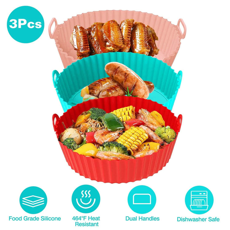 3-Pieces: Reusable Foldable Air Fryer Silicone Pot for 4+ Quart Air Fryer Oven Kitchen Tools & Gadgets - DailySale