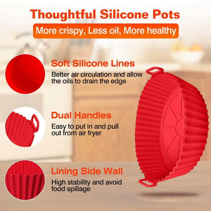 3-Pieces: Reusable Foldable Air Fryer Silicone Pot for 4+ Quart Air Fryer Oven Kitchen Tools & Gadgets - DailySale