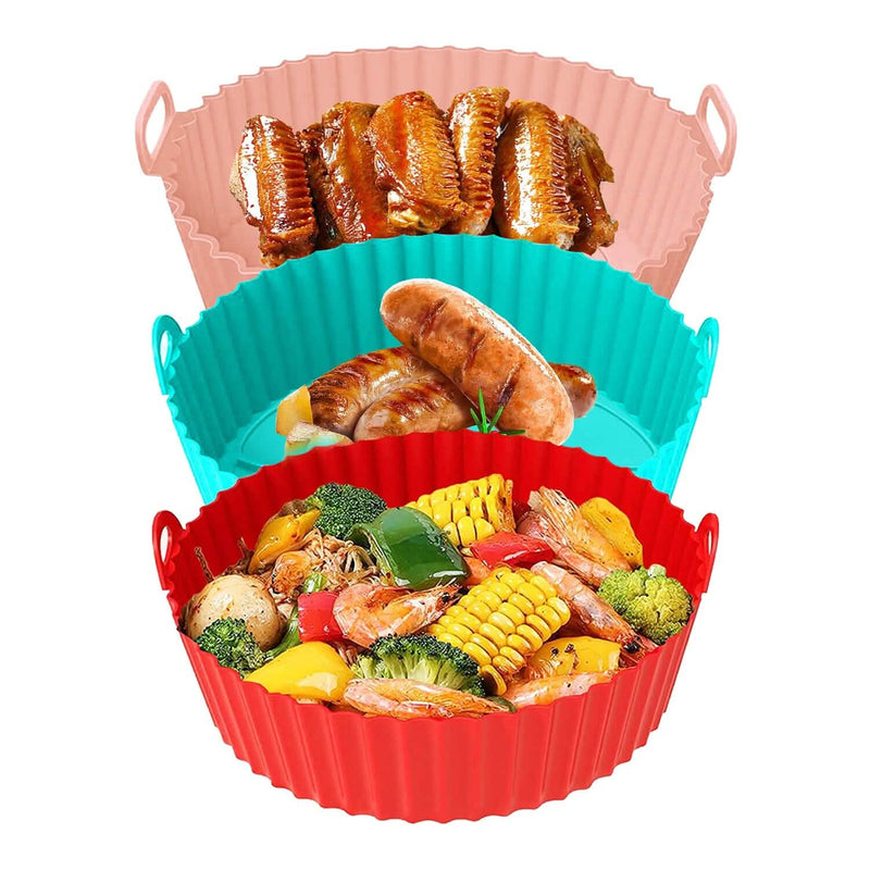 3-Pieces: Reusable Foldable Air Fryer Silicone Pot for 4+ Quart Air Fryer Oven Kitchen Tools & Gadgets - DailySale