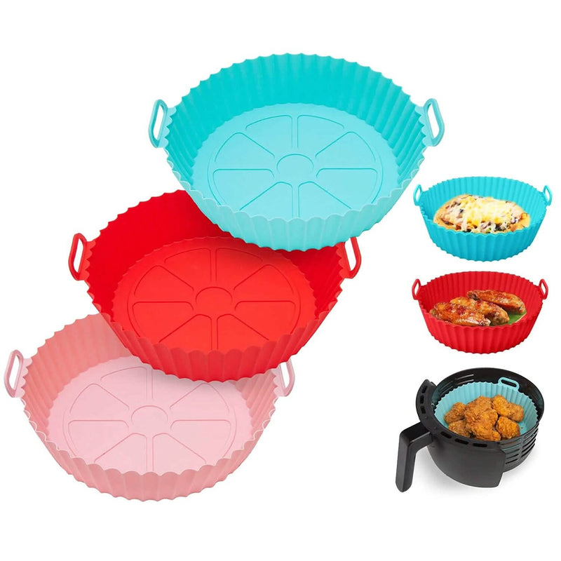 3-Pieces: Reusable Foldable Air Fryer Silicone Pot for 4+ Quart Air Fryer Oven Kitchen Tools & Gadgets - DailySale