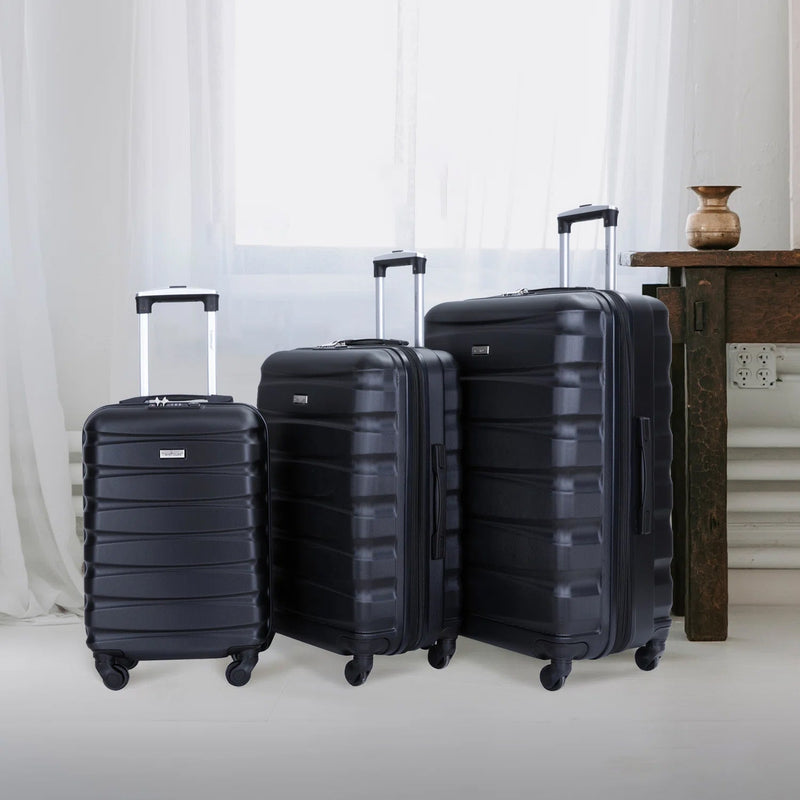 3-Pieces Set: Expandable Luggage Sets ABS Lightweight Suitcase Bags & Travel Black - DailySale
