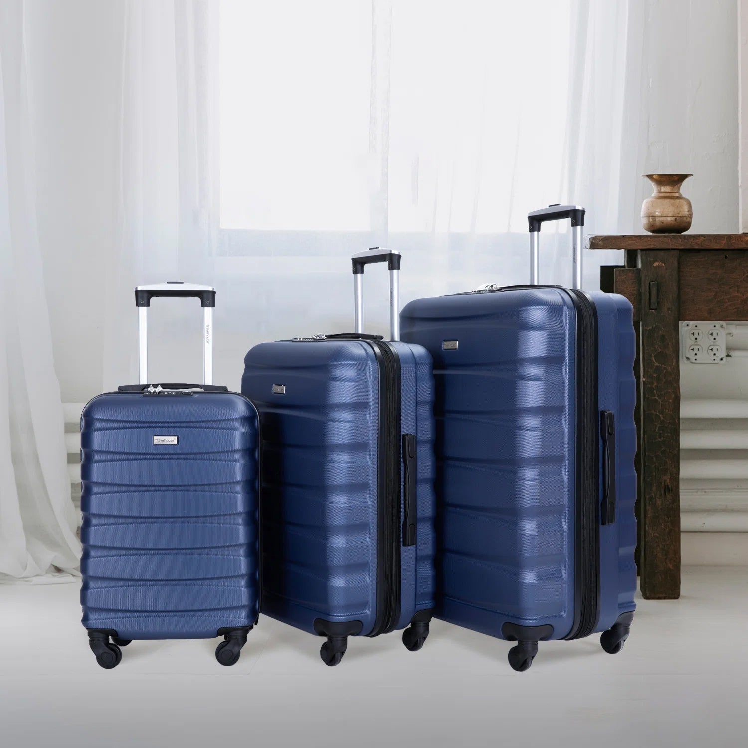 3-Pieces Set: Expandable Luggage Sets ABS Lightweight Suitcase Bags & Travel Blue - DailySale