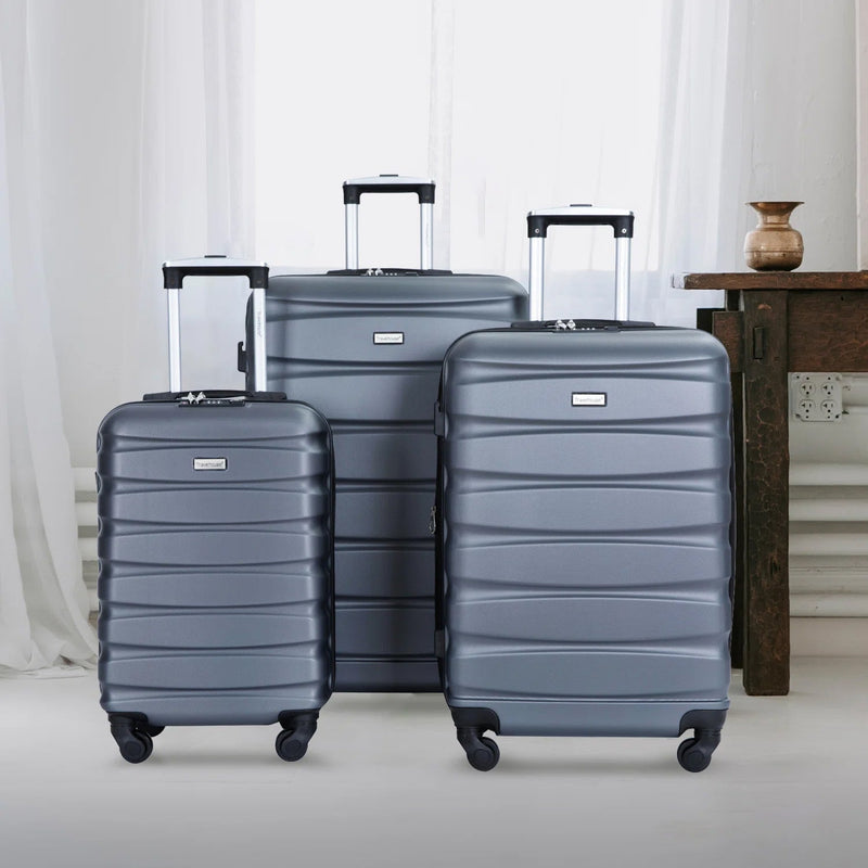 3-Pieces Set: Expandable Luggage Sets ABS Lightweight Suitcase Bags & Travel Gray - DailySale