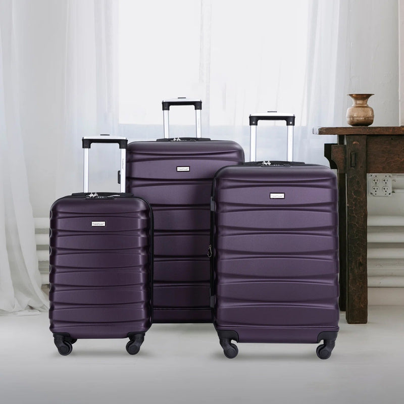3-Pieces Set: Expandable Luggage Sets ABS Lightweight Suitcase Bags & Travel Purple - DailySale