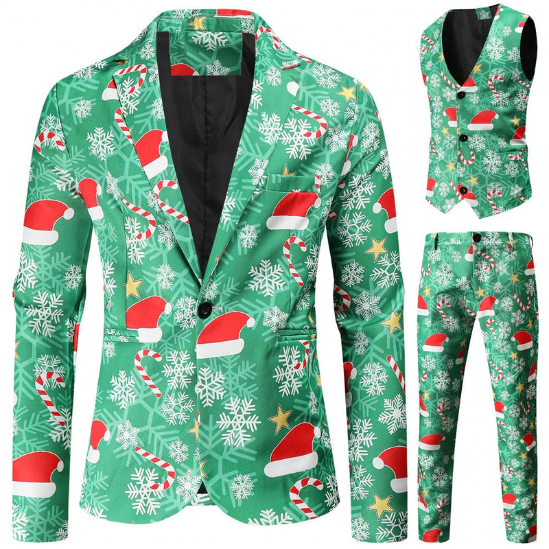 3-Pieces Set: Fun Ugly Christmas Costumes For Men - Complete Xmas Suit: Includes Jacket, Pants Holiday Decor & Apparel M - DailySale