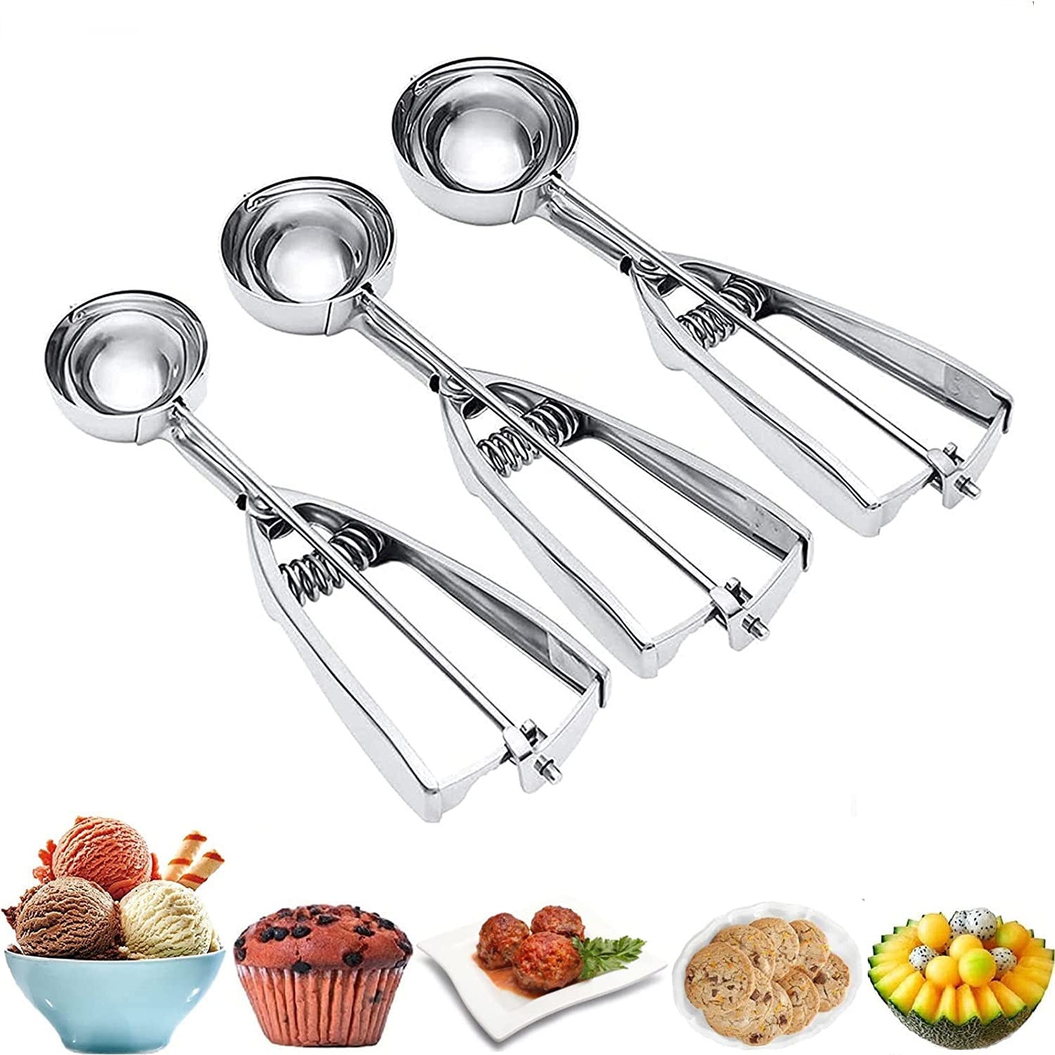 3-Pieces Set: Stainless Steel Cookie Scoops with Trigger Release Kitchen Tools & Gadgets - DailySale