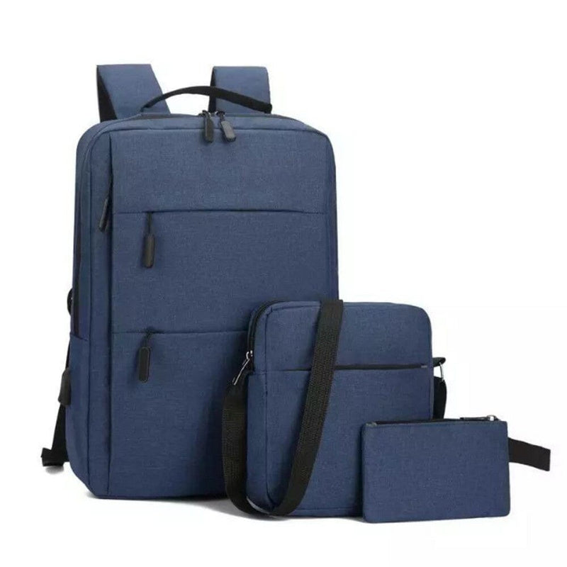 3-Pieces Set: USB Multifunction Large Capacity Business Laptop Bags Set Bags & Travel Blue - DailySale