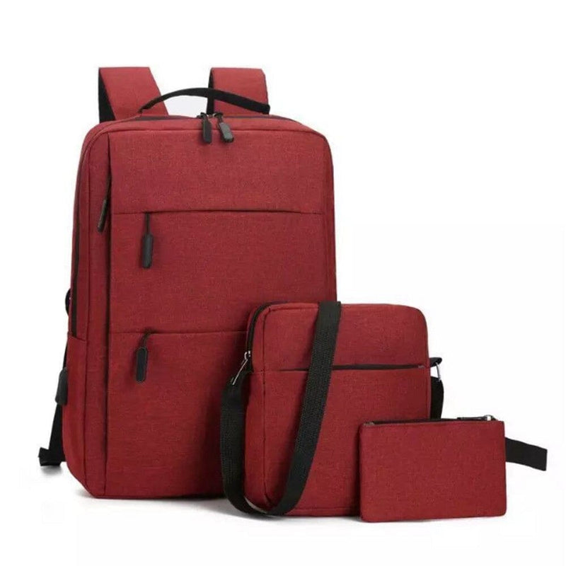 3-Pieces Set: USB Multifunction Large Capacity Business Laptop Bags Set Bags & Travel Red - DailySale