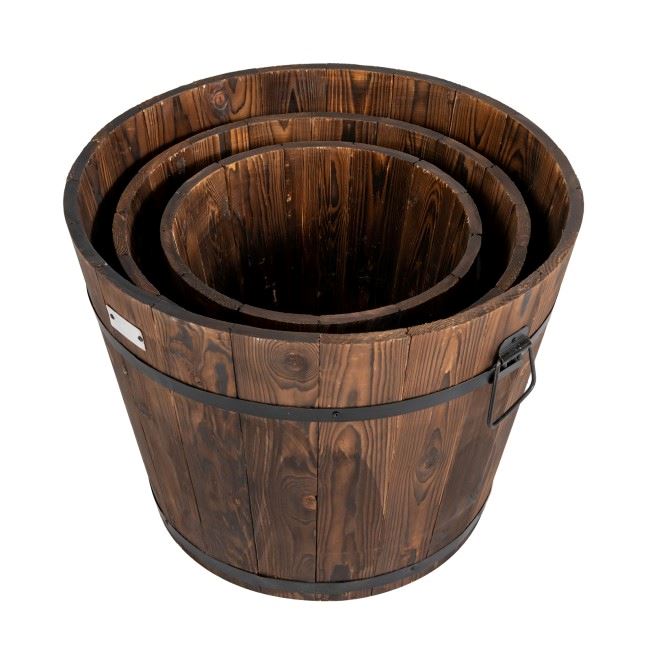 3-Pieces: Wooden Planter Barrel Set Garden & Patio - DailySale