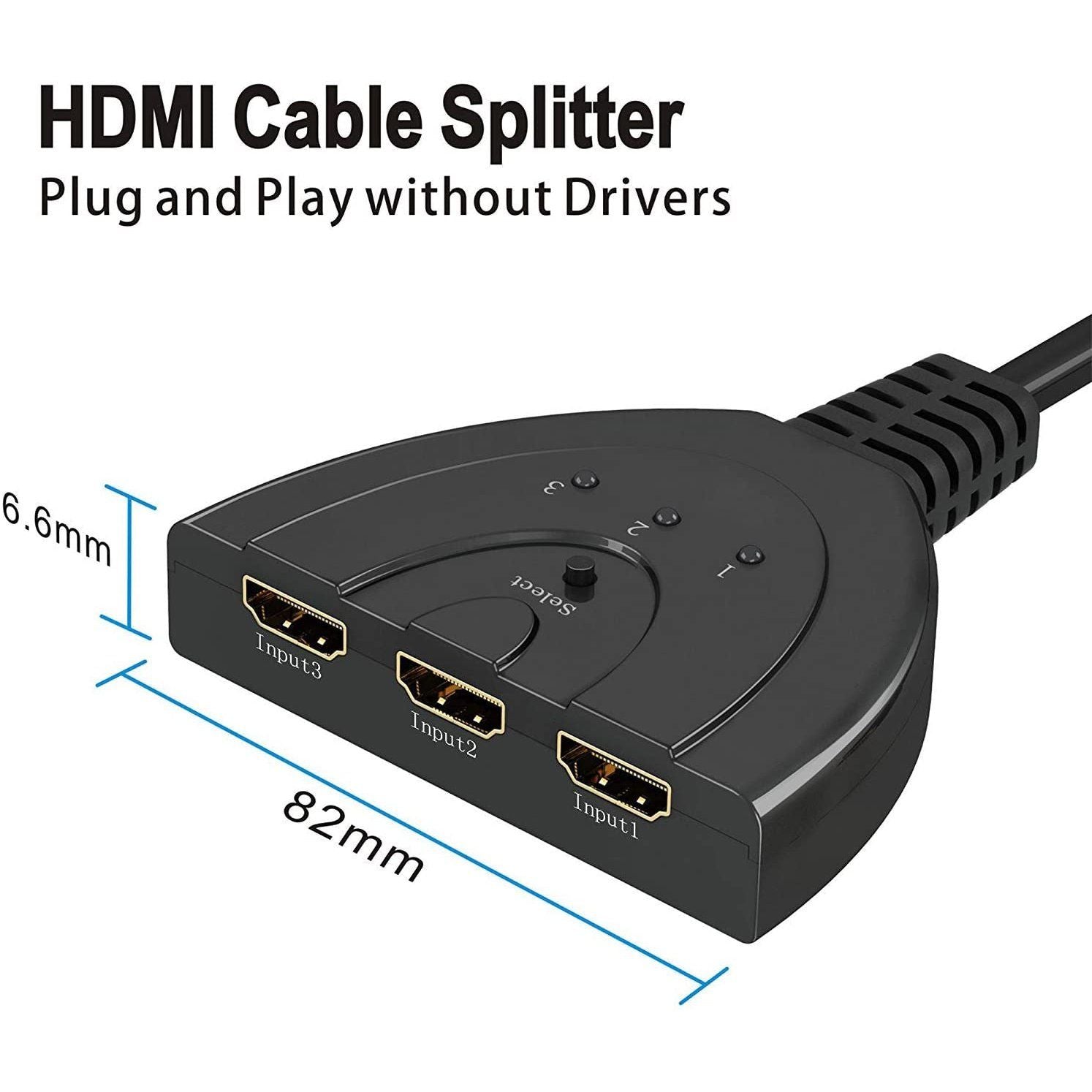 3-Port HDMI Switcher, Splitter, Supports Full HD1080p, 3D with High Speed Pigtail Cable TV & Video - DailySale