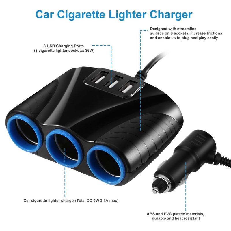 3-Socket Car Cigarette Lighter Splitter Automotive - DailySale