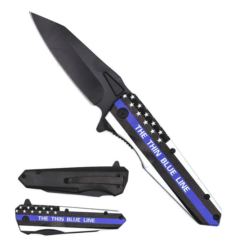3" Thin Blue Line Knife with ABS Handle Tactical - DailySale