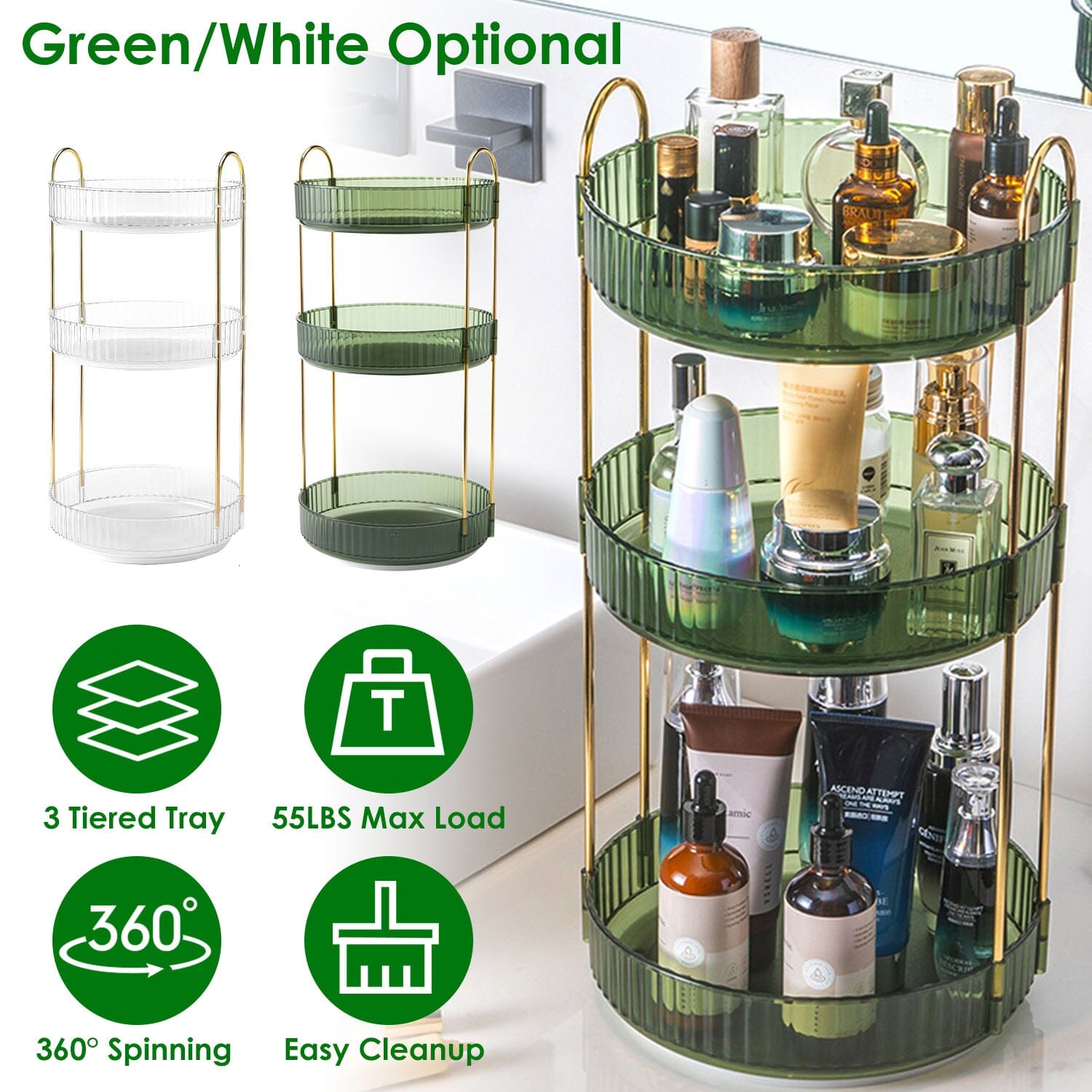 3-Tier 360° Spinning Rotating Makeup Organizer Closet & Storage - DailySale