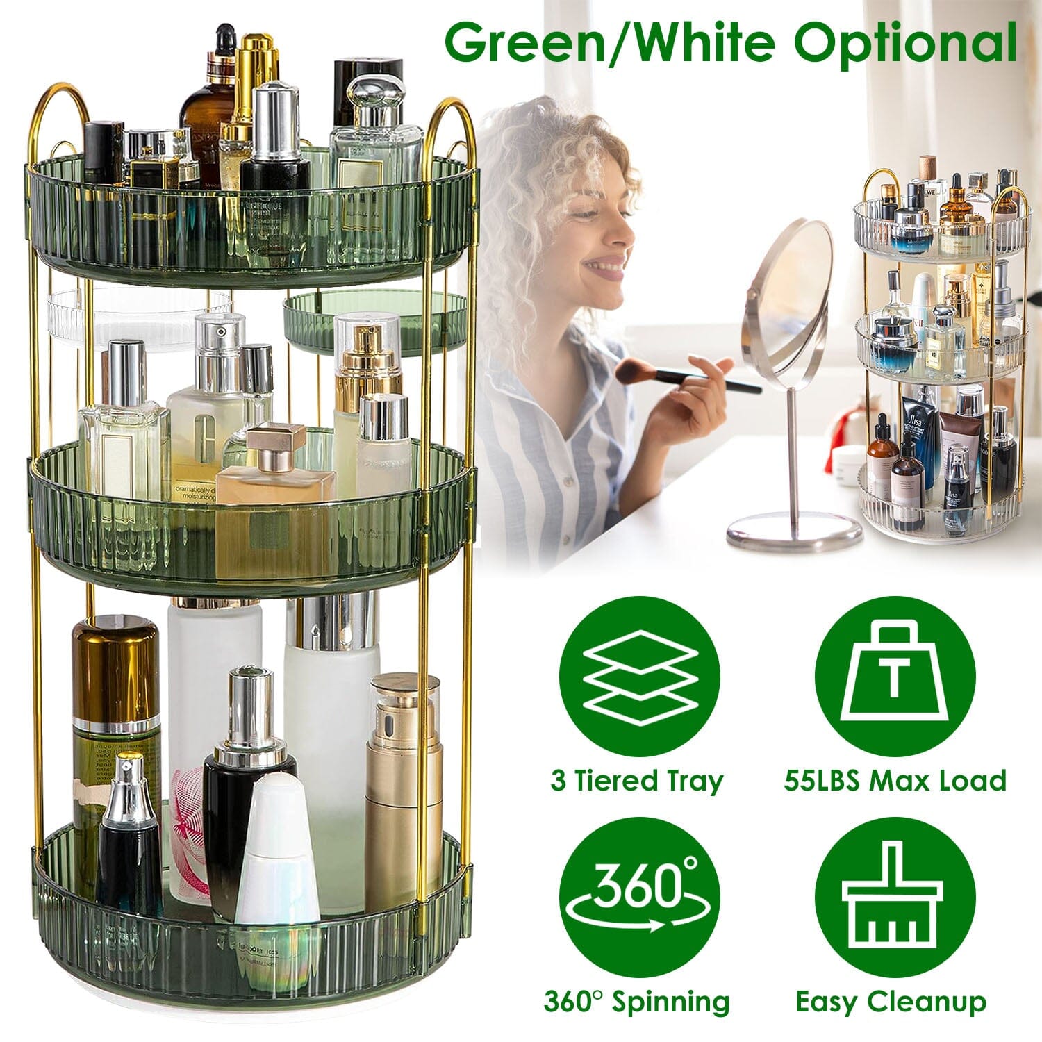 3-Tier 360° Spinning Rotating Makeup Organizer Closet & Storage - DailySale